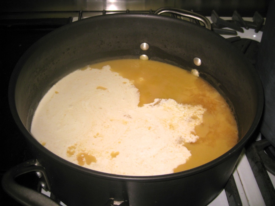 Cooking broccoli cheese soup from the garden