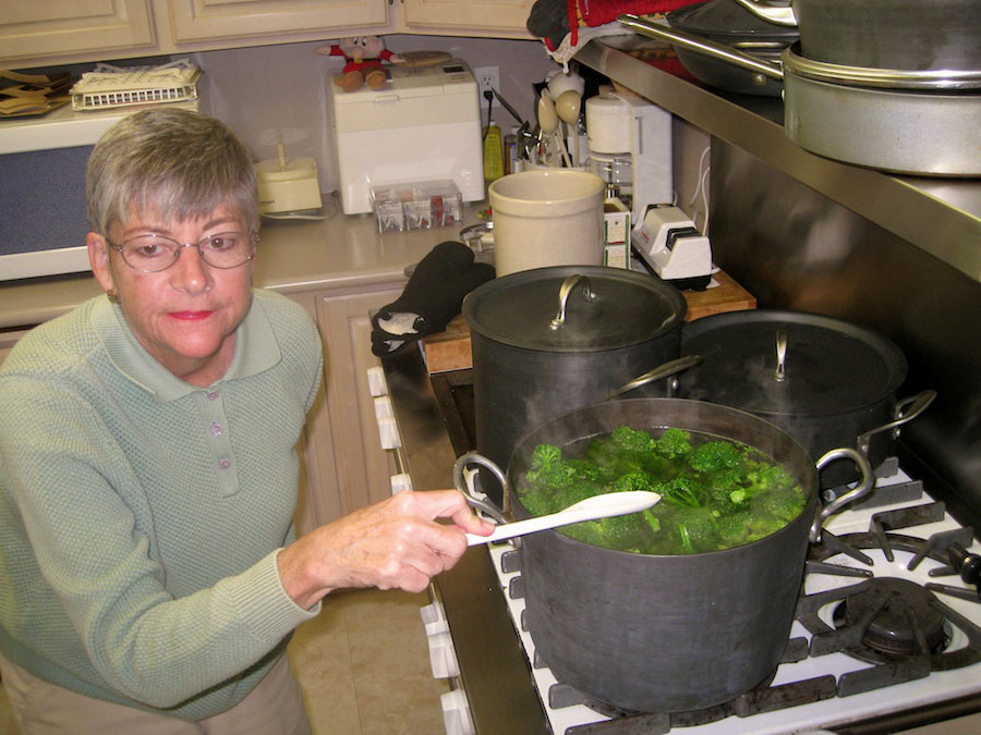 Cooking broccoli cheese soup from the garden