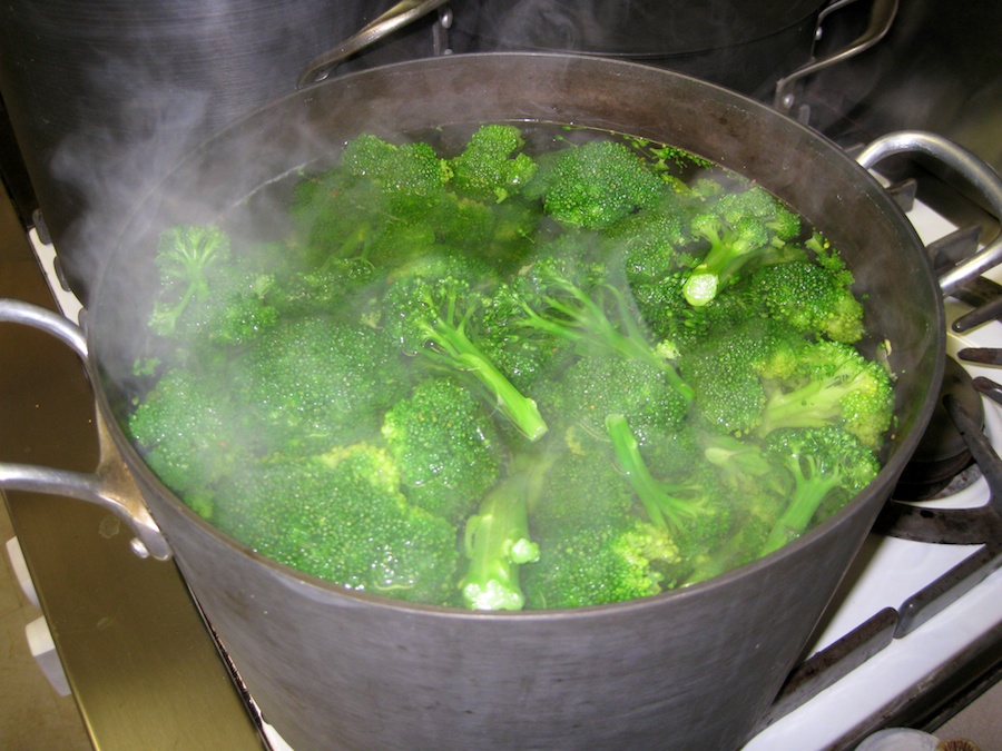 Cooking broccoli cheese soup from the garden