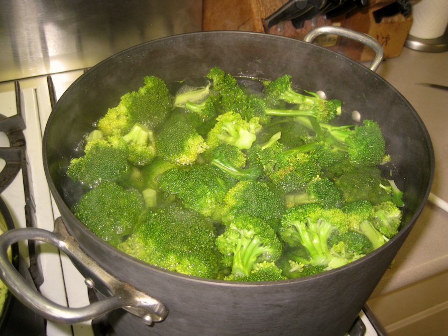 Cooking broccoli cheese soup from the garden