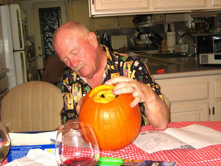 Which one has more wrinkles? The pumpkin or Paul?