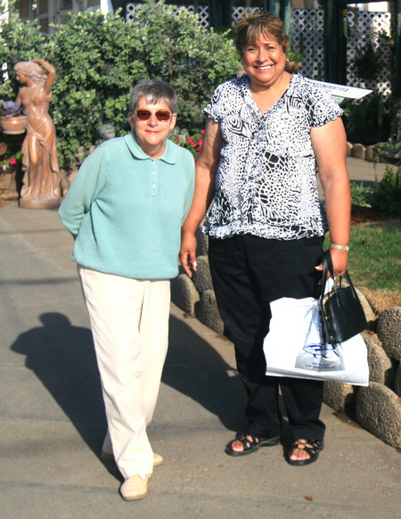 Sue and Vicky enjoy the garden displays