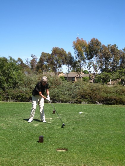 Sue blasts one onto the green from #11 tee box