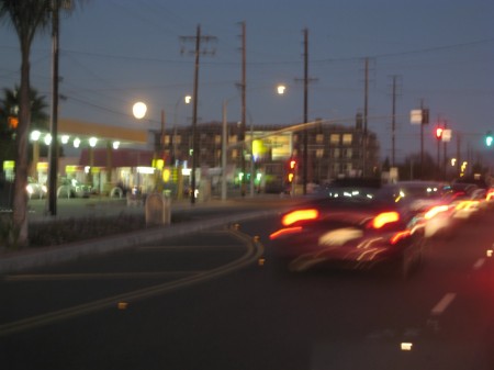 On our way back to Disneyland...  The picture was supposed to be of the moon but the car was bumping along Katella