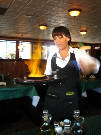 We went to lunch at Preveza and had saganaki