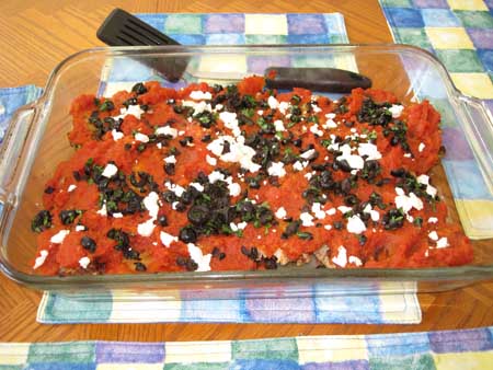 Sue added tomato sauce with olives and chives!