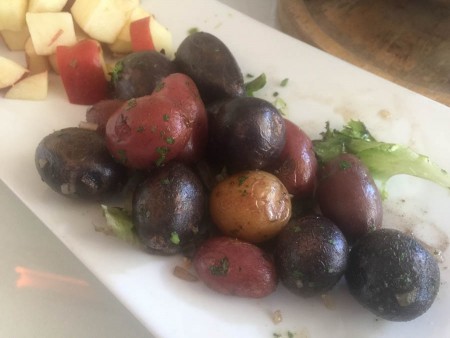 We had fondue and used bread and beautiful potatoes to dip into the cheese