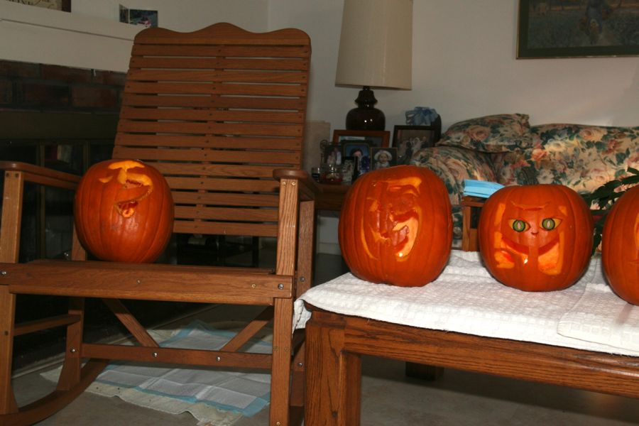 Carving the pumpkins with family at the Liles home