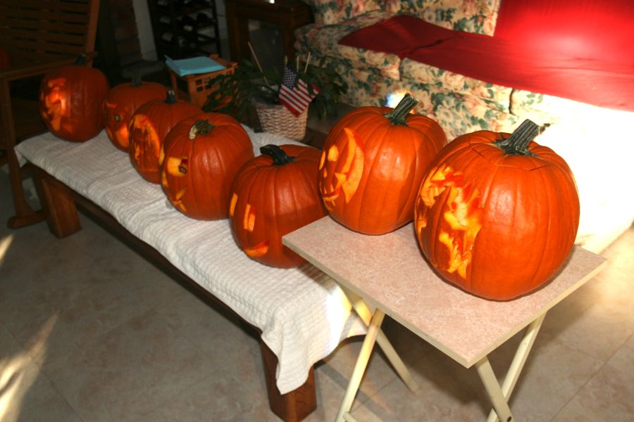 Carving the pumpkins with family at the Liles home