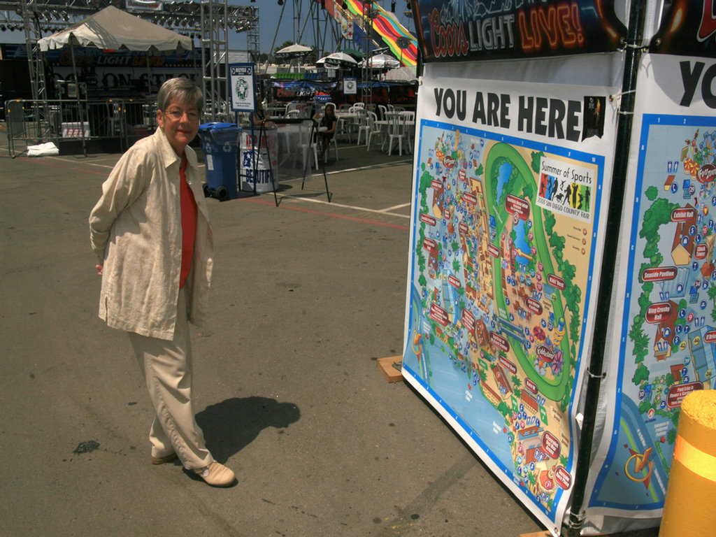 Sue walks the fairgrounds