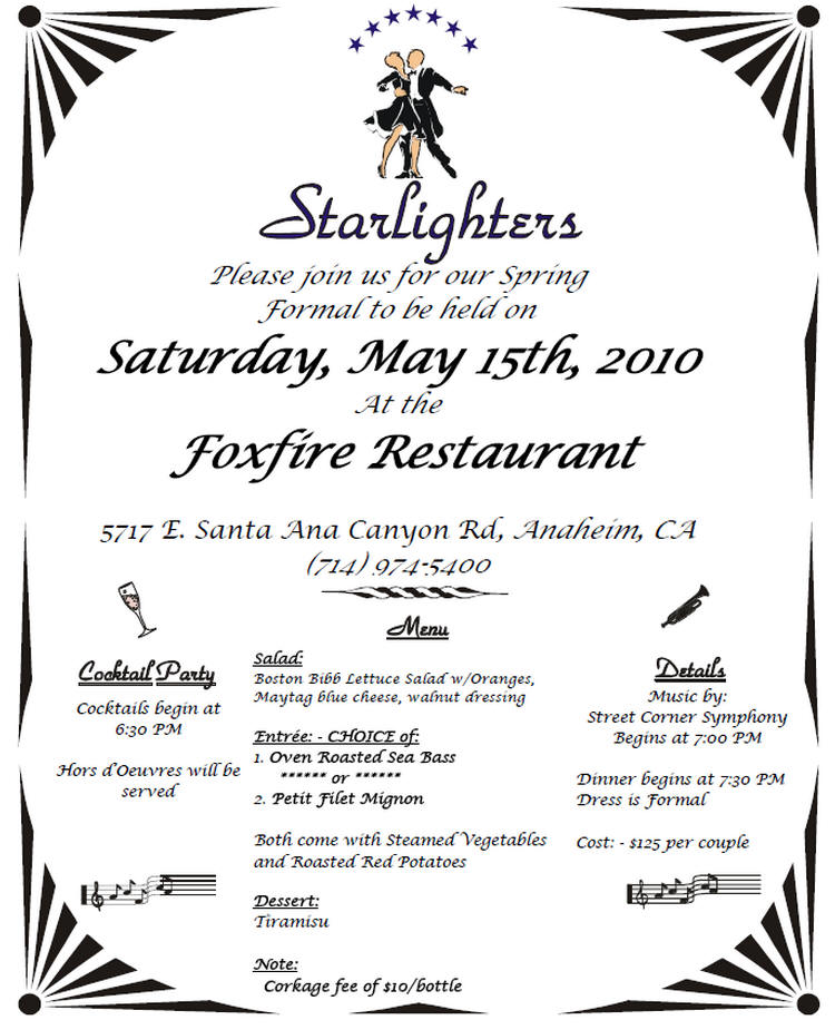 Starlighter's Menu and Invitation