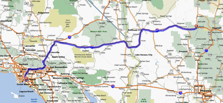 Road map of LA to Williams from Mapquest