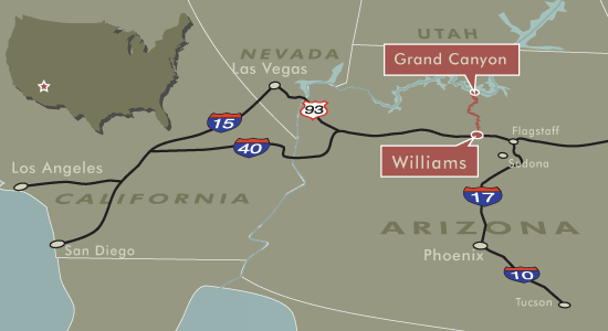 Map of LA to Williams and the Grand Canyon