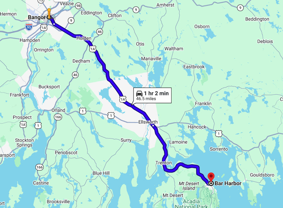 Page 1 Bangor - Bar Harbor Map