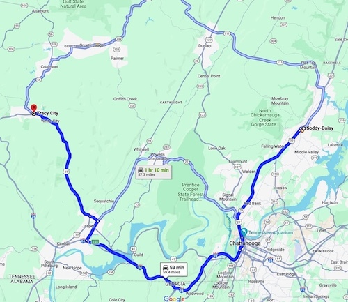 Map - Soddy Daisy To Tracy Tenn