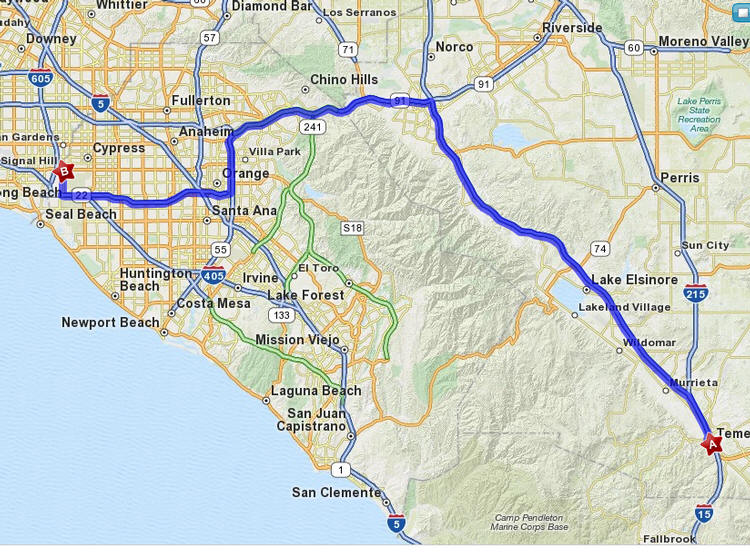 Map from LA to Temecula