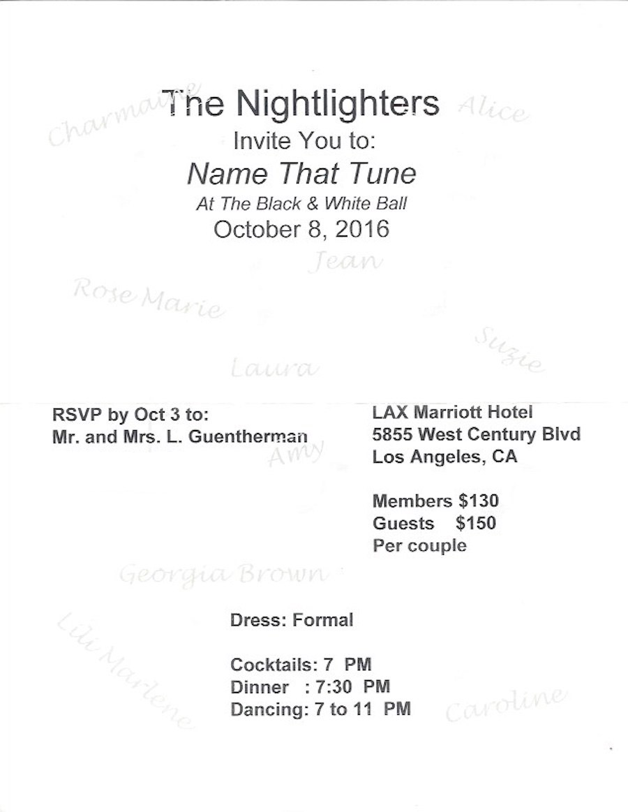 Nightlighters 'Name That Tune' Dinner Dance October 8th 2016