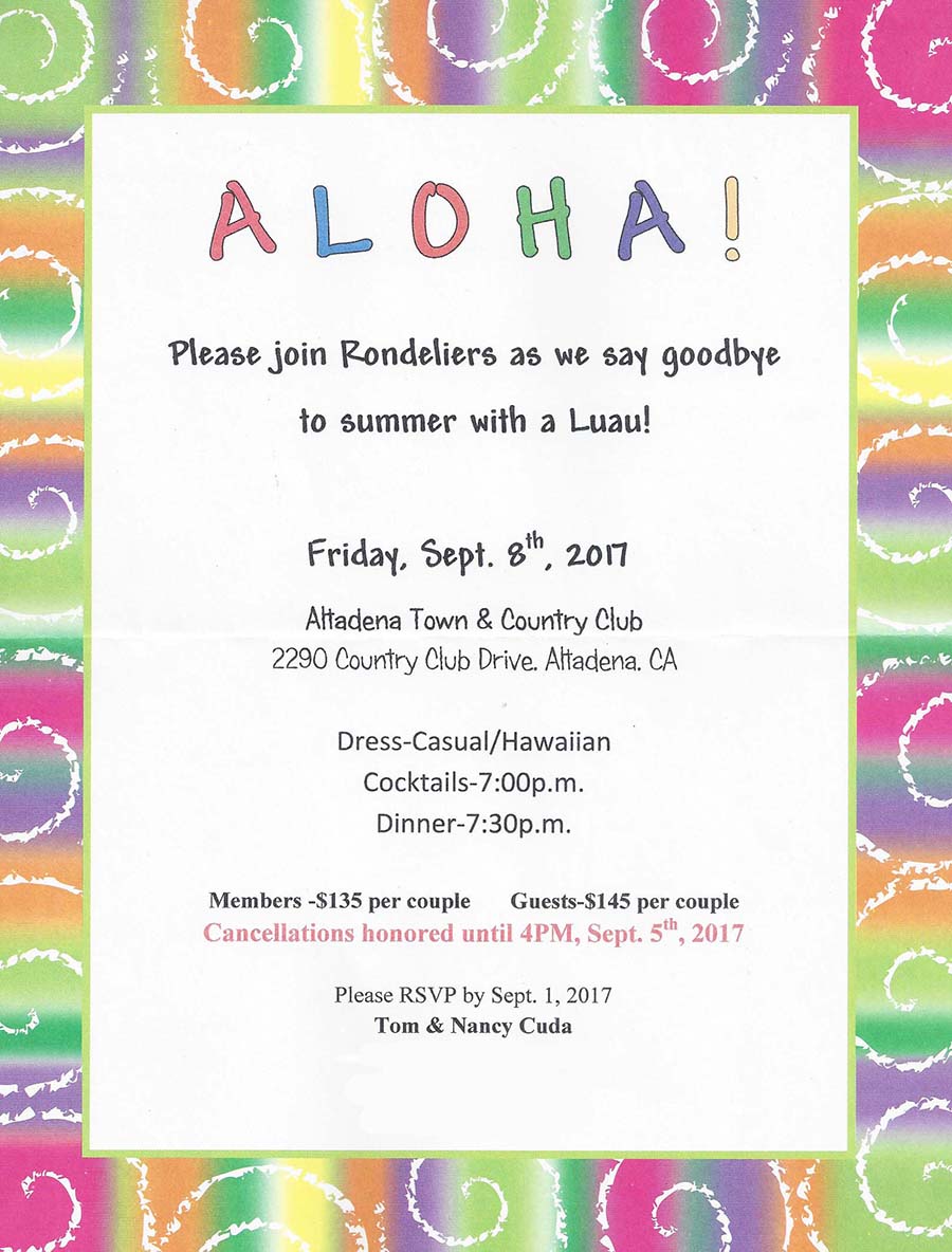 Rondeliers Dance Club Hawaiian Night September 8th 2017